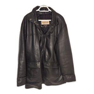 Wilsons Leather M. Julian Black Leather Car Coat Men's Size XL Vintage 90s